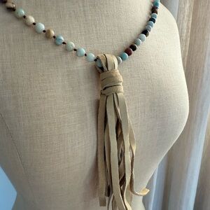 Beaded Tassel Necklace with Earth Tones